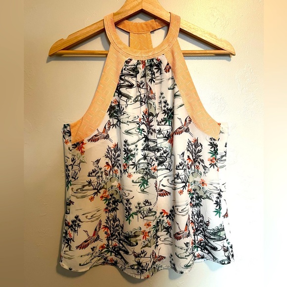 H&M Crane Garden Print Halter Blouse - Picture 1 of 13